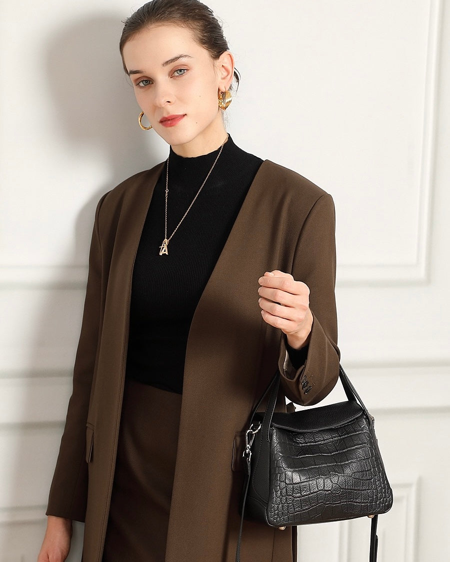 Croc-Embossed Leather Crossbody Bag for the Modern Woman