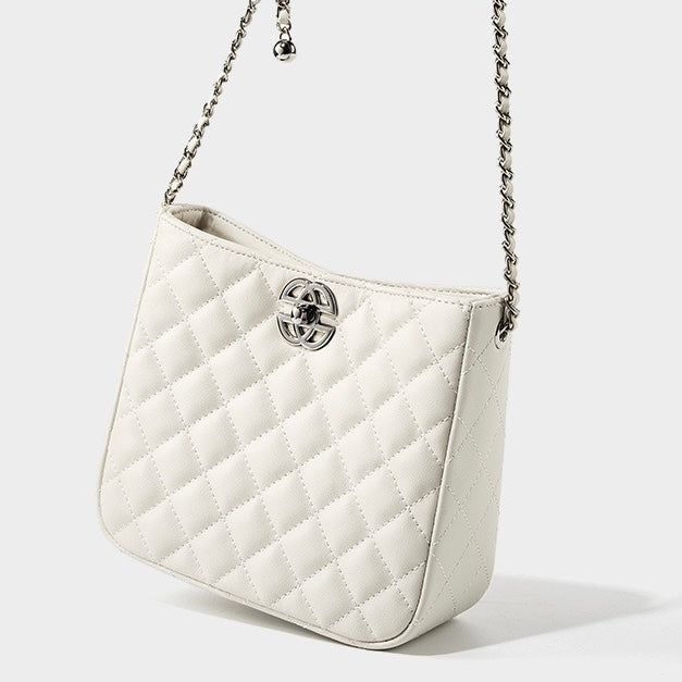 Genuine Cowhide Chain Bucket Bag – Elegant Commuter Tote