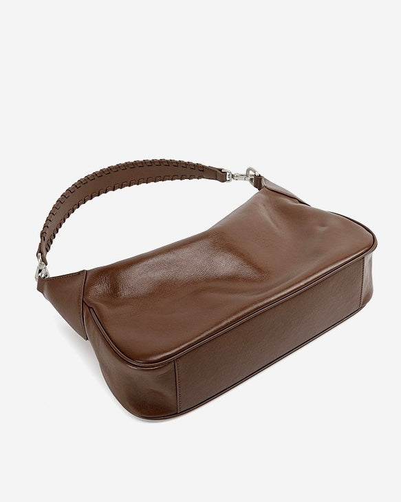 Braided-Handle Genuine Saddle Leather Hobo Bag for Refined Elegance