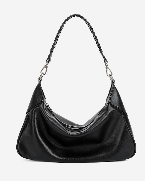 Braided-Handle Genuine Saddle Leather Hobo Bag for Refined Elegance