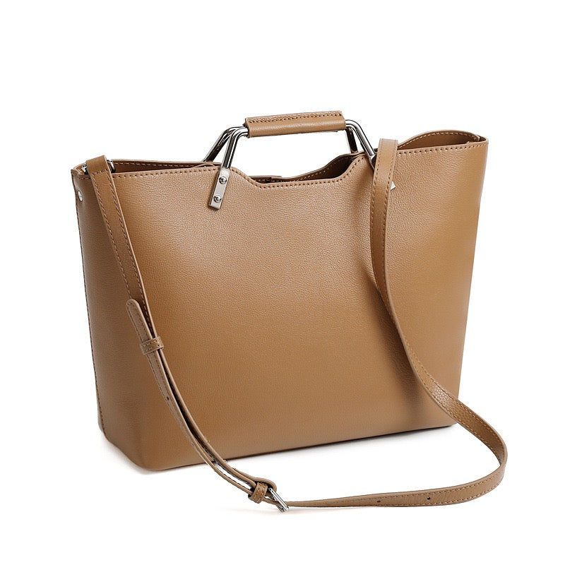 Genuine Leather Minimalist Arch-Handle Crossbody Bag