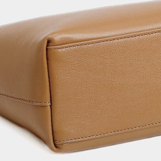 Genuine Leather Minimalist Arch-Handle Crossbody Bag