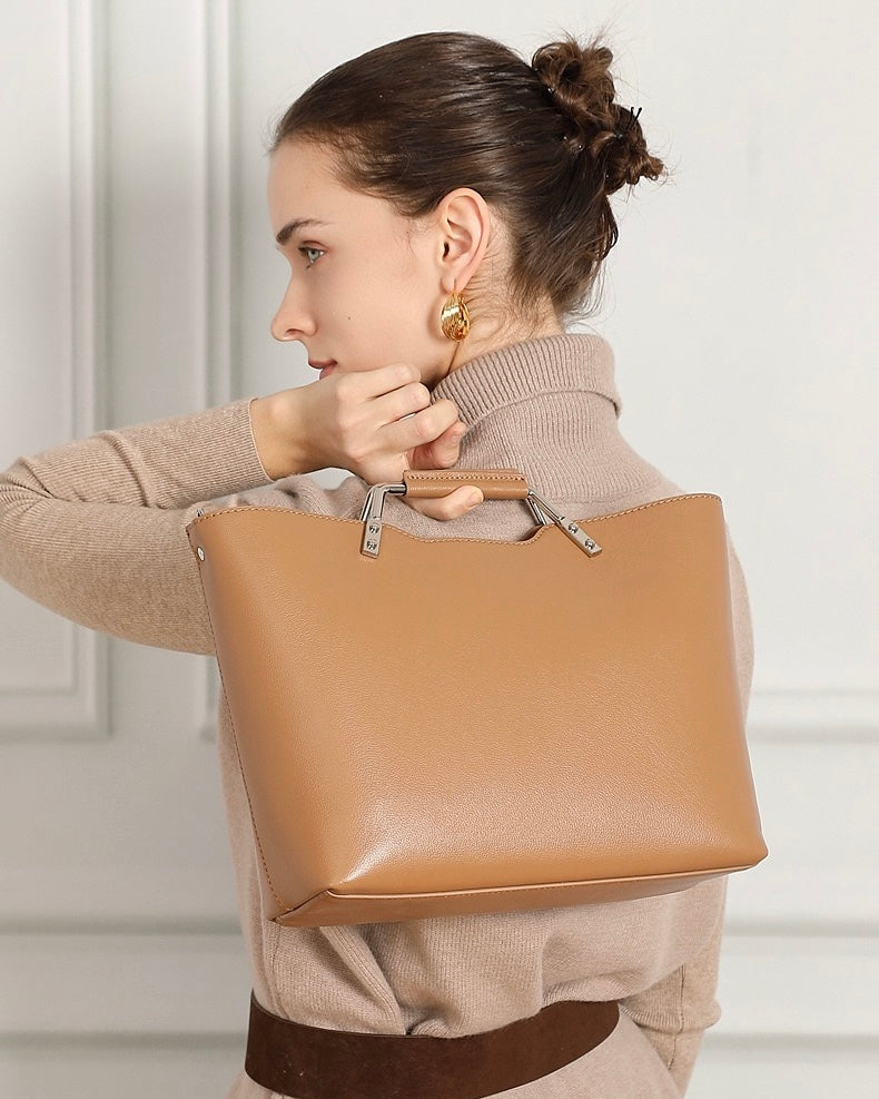 Genuine Leather Minimalist Arch-Handle Crossbody Bag