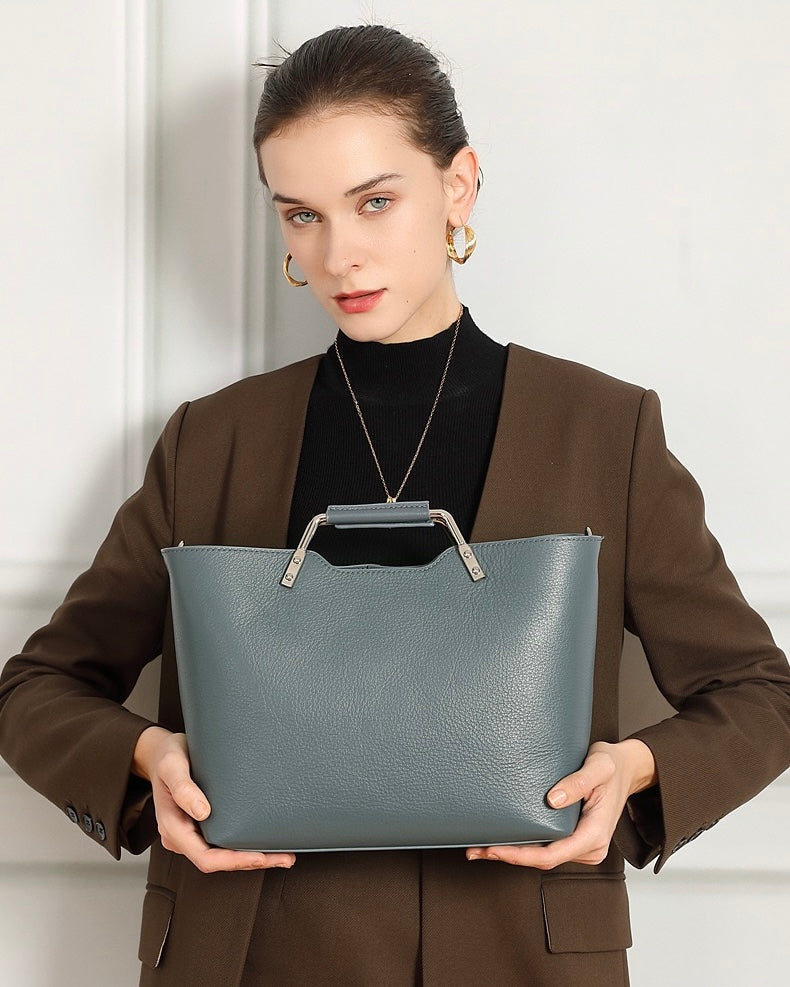 Genuine Leather Minimalist Arch-Handle Crossbody Bag