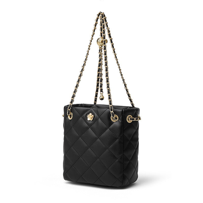 Elegant Genuine Leather Quilted Crossbody Bag with Chain Strap