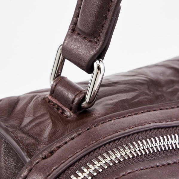 Crinkled Leather Boston Bag: Sophisticated Handheld & Crossbody Elegance