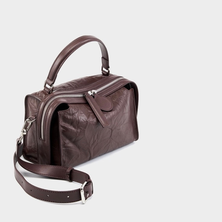 Crinkled Leather Boston Bag: Sophisticated Handheld & Crossbody Elegance