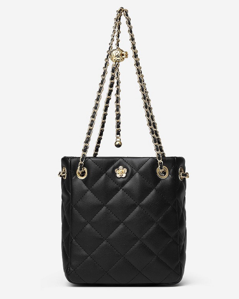 Elegant Genuine Leather Quilted Crossbody Bag with Chain Strap