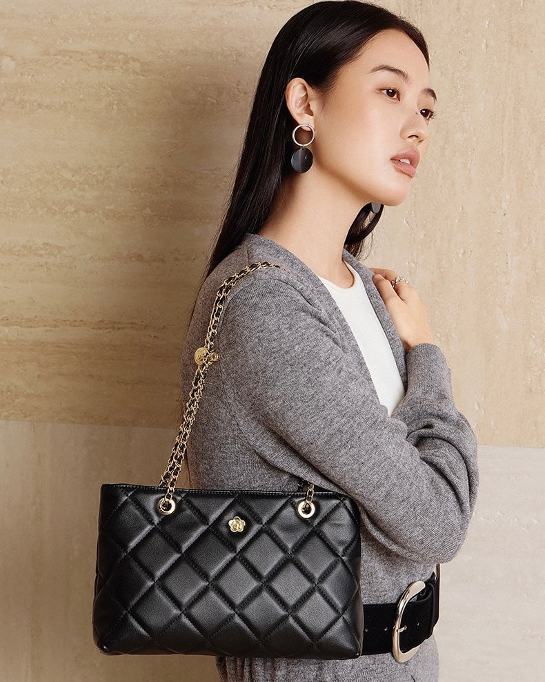 Quilted Genuine Leather Luxury Chain Shoulder Bag