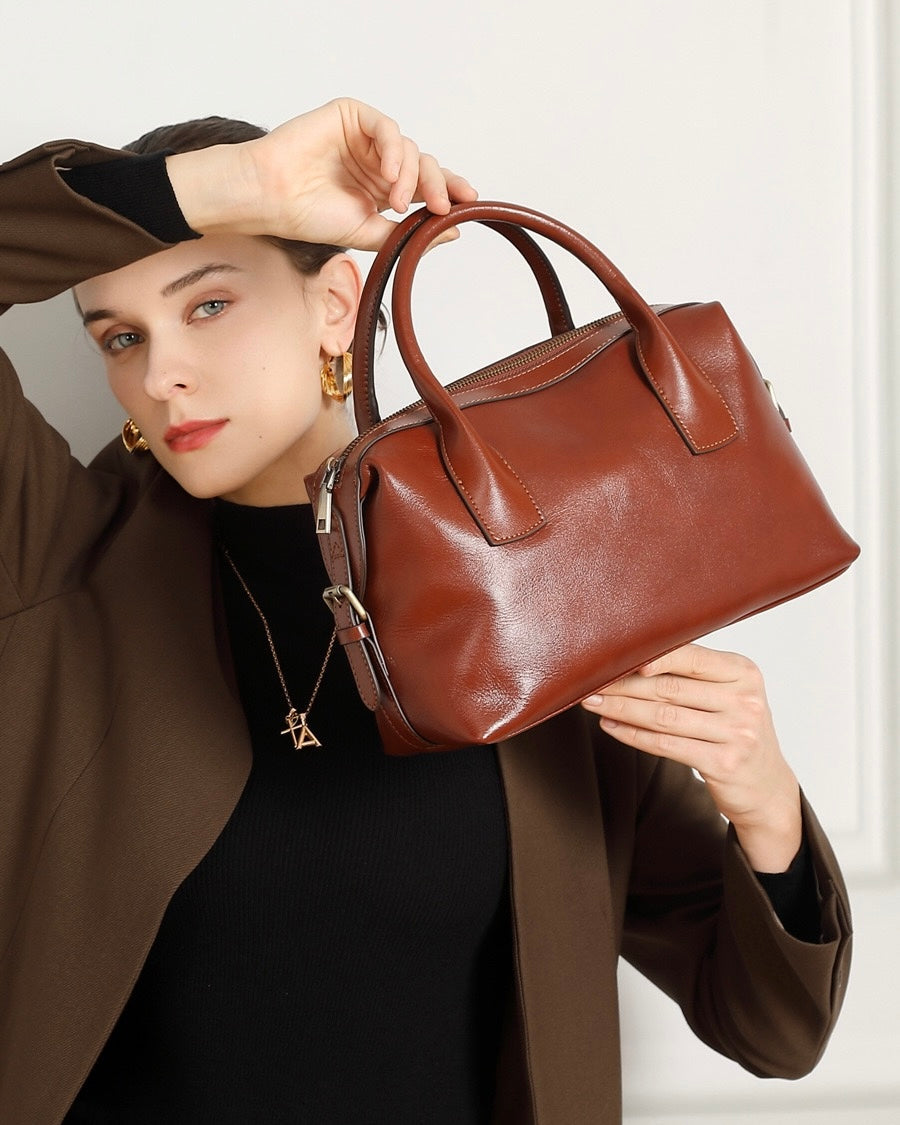 Luxurious Pebbled Leather Convertible Satchel with Elegant Top Handles