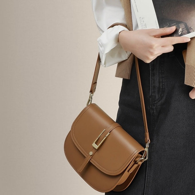 Elegant Genuine Leather Saddle Crossbody Bag