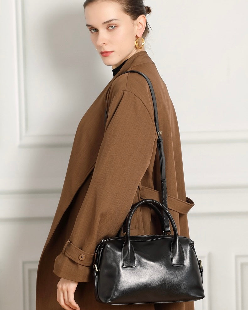 Luxurious Pebbled Leather Convertible Satchel with Elegant Top Handles