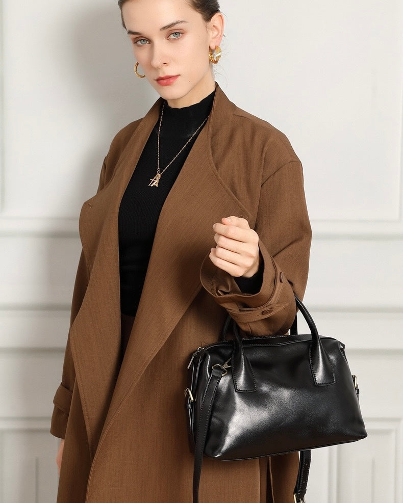 Luxurious Pebbled Leather Convertible Satchel with Elegant Top Handles