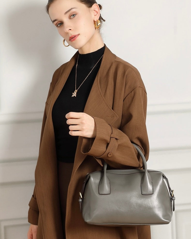 Luxurious Pebbled Leather Convertible Satchel with Elegant Top Handles