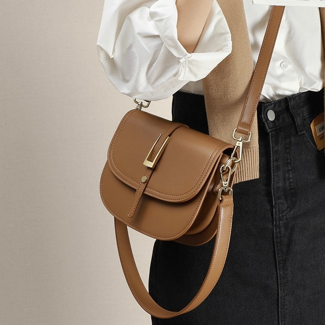 Elegant Genuine Leather Saddle Crossbody Bag