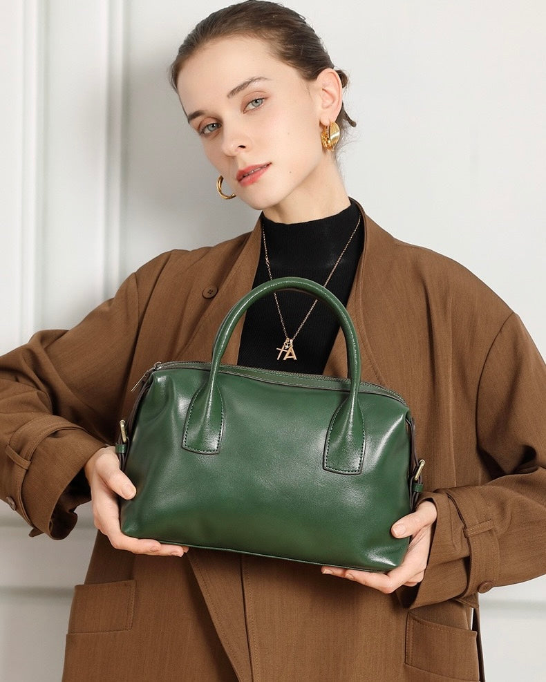 Luxurious Pebbled Leather Convertible Satchel with Elegant Top Handles