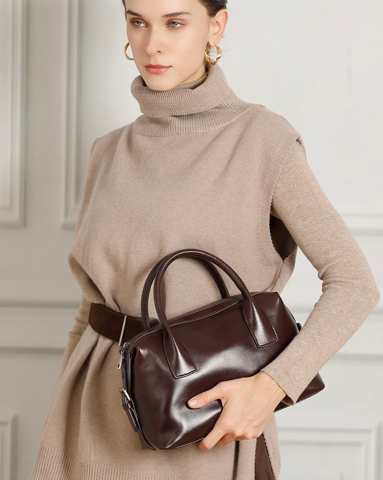 Luxurious Pebbled Leather Convertible Satchel with Elegant Top Handles