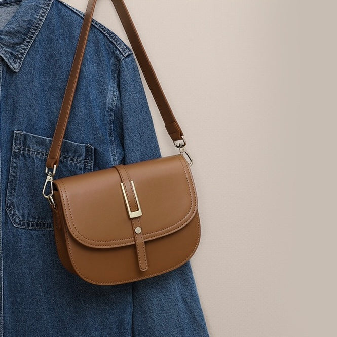 Elegant Genuine Leather Saddle Crossbody Bag