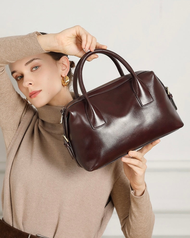 Luxurious Pebbled Leather Convertible Satchel with Elegant Top Handles