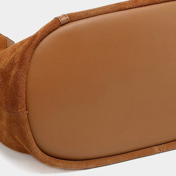 Suede Structured Hobo Bag with Elegant Contrast Stitching