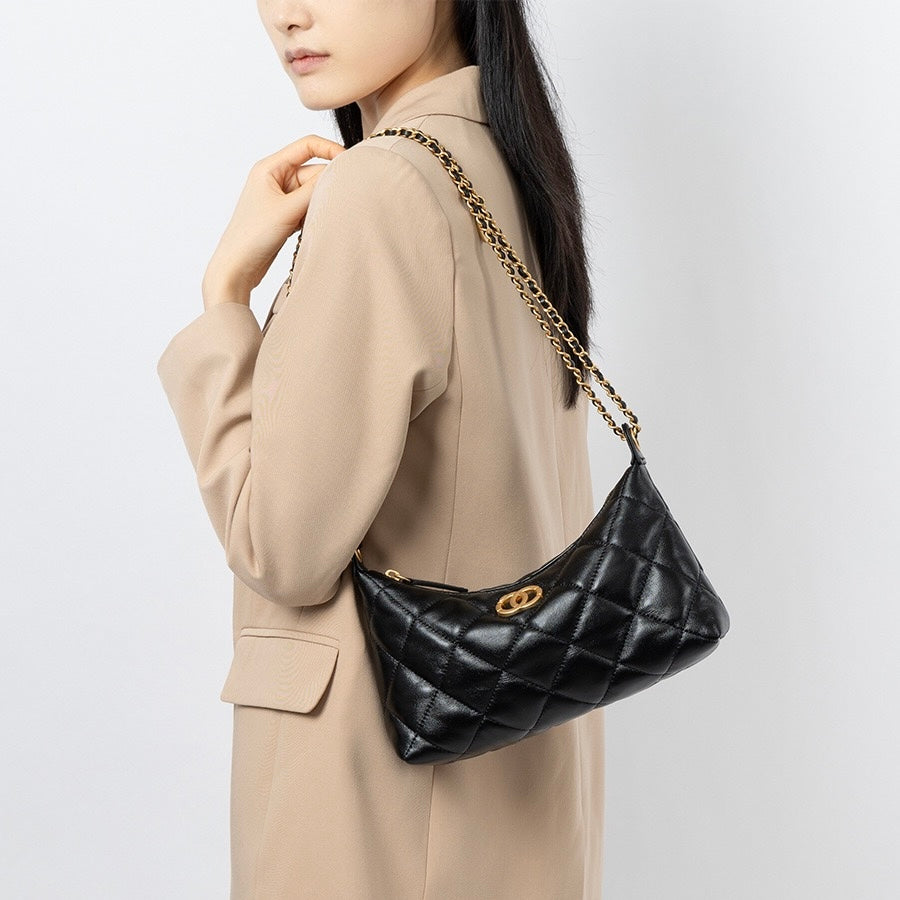 Noir Sheepskin Quilted Chain Shoulder Bag