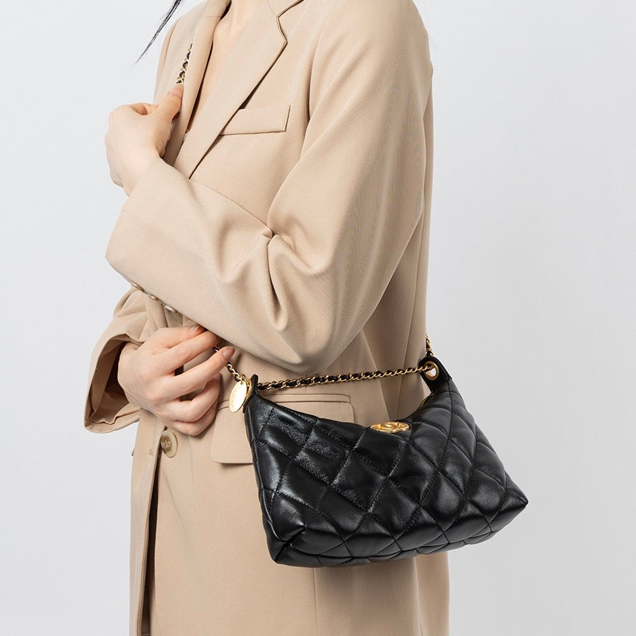Noir Sheepskin Quilted Chain Shoulder Bag