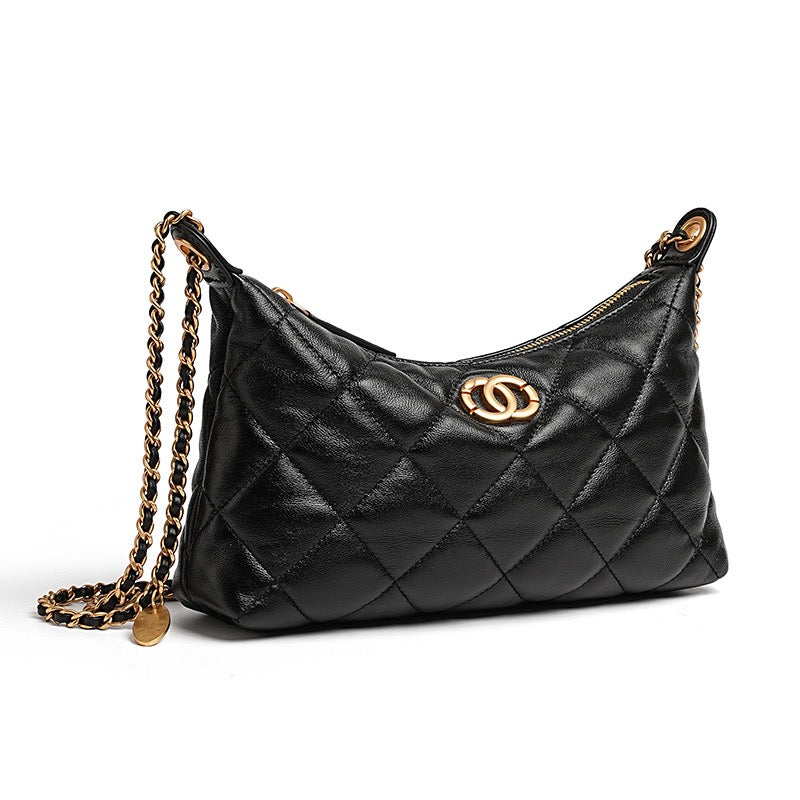 Noir Sheepskin Quilted Chain Shoulder Bag