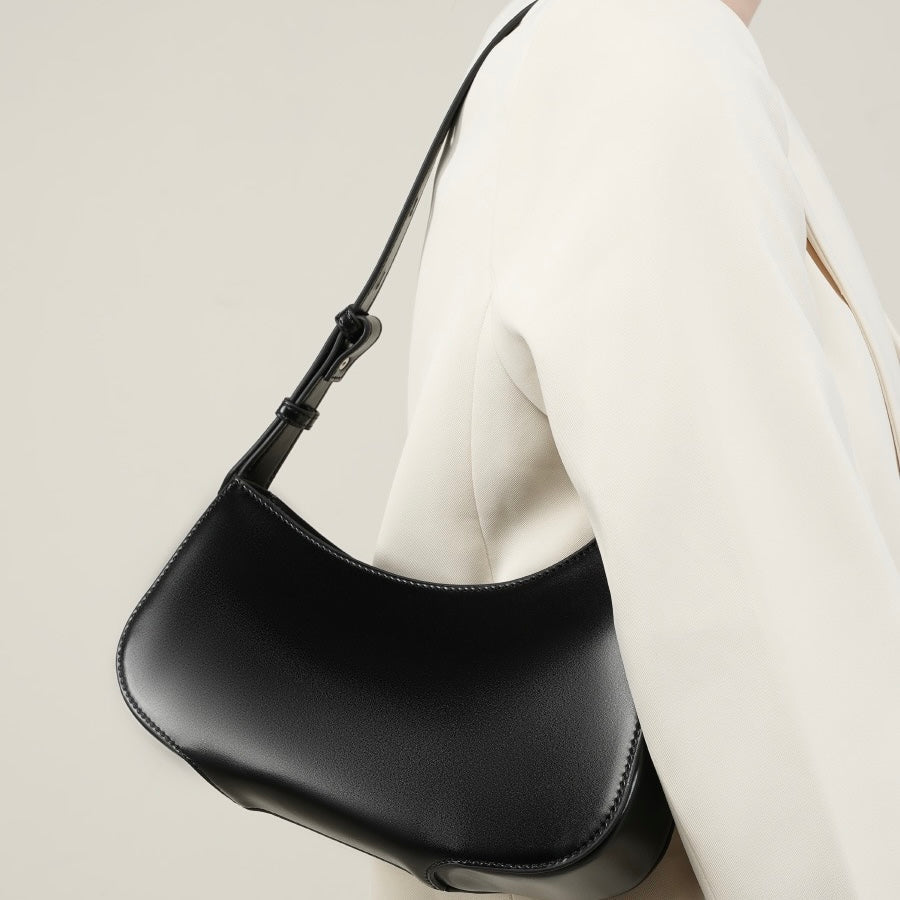 Genuine Leather Minimalist Half Moon Baguette Bag