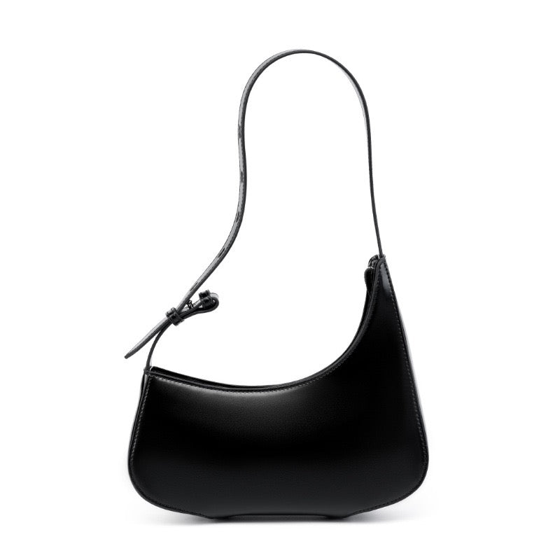 Genuine Leather Minimalist Half Moon Baguette Bag