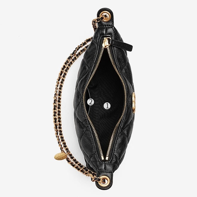 Noir Sheepskin Quilted Chain Shoulder Bag