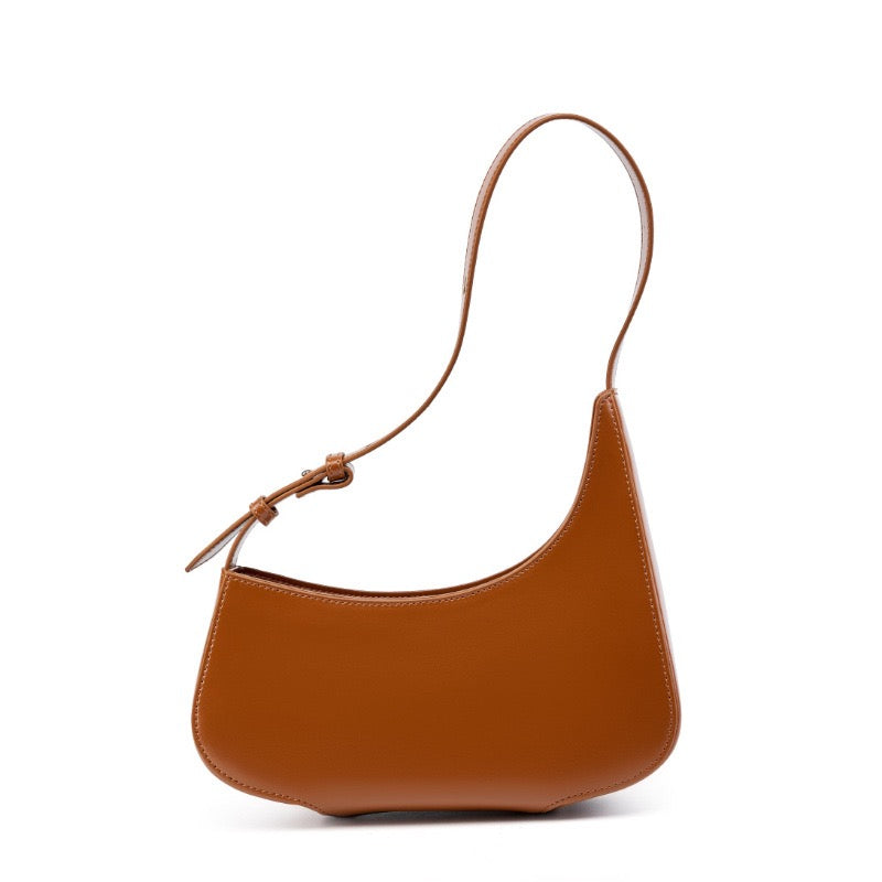 Genuine Leather Minimalist Half Moon Baguette Bag