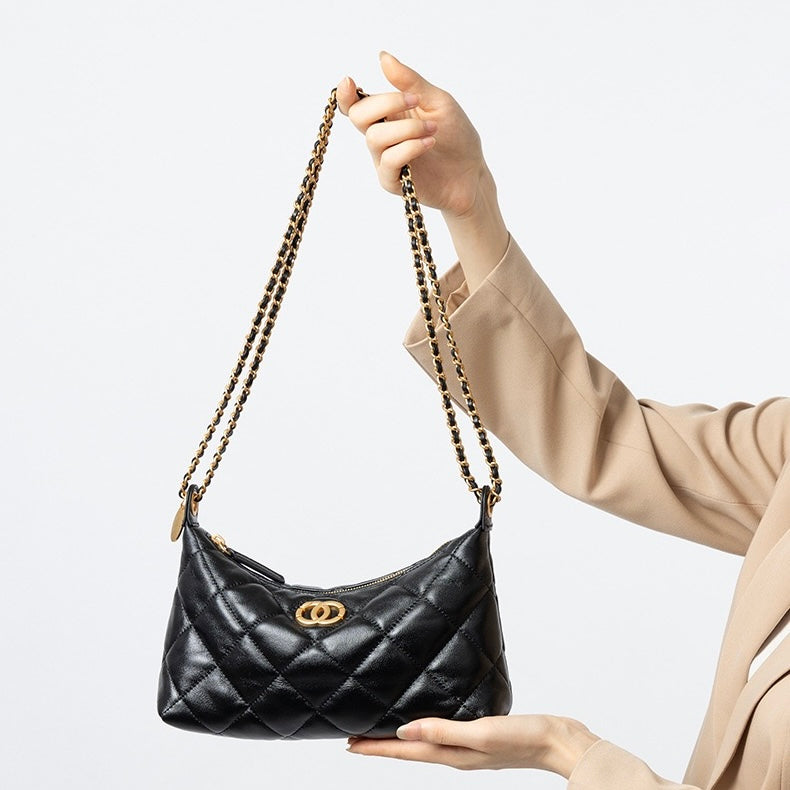 Noir Sheepskin Quilted Chain Shoulder Bag