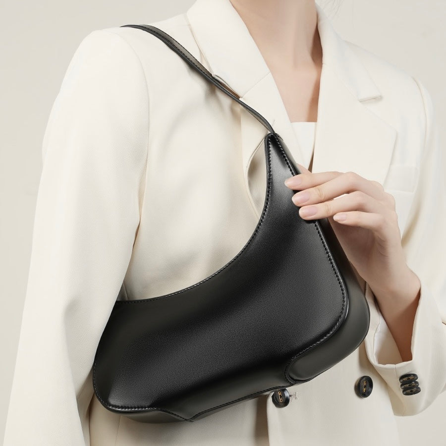 Genuine Leather Minimalist Half Moon Baguette Bag