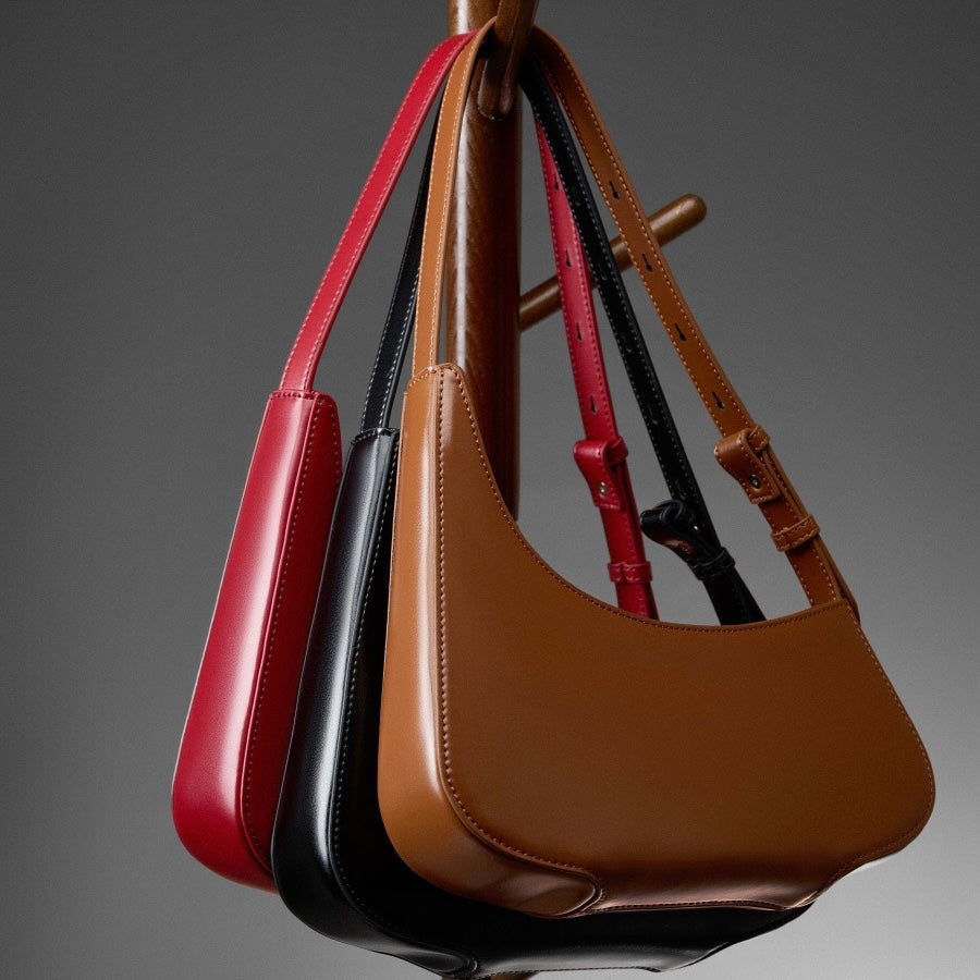 Genuine Leather Minimalist Half Moon Baguette Bag