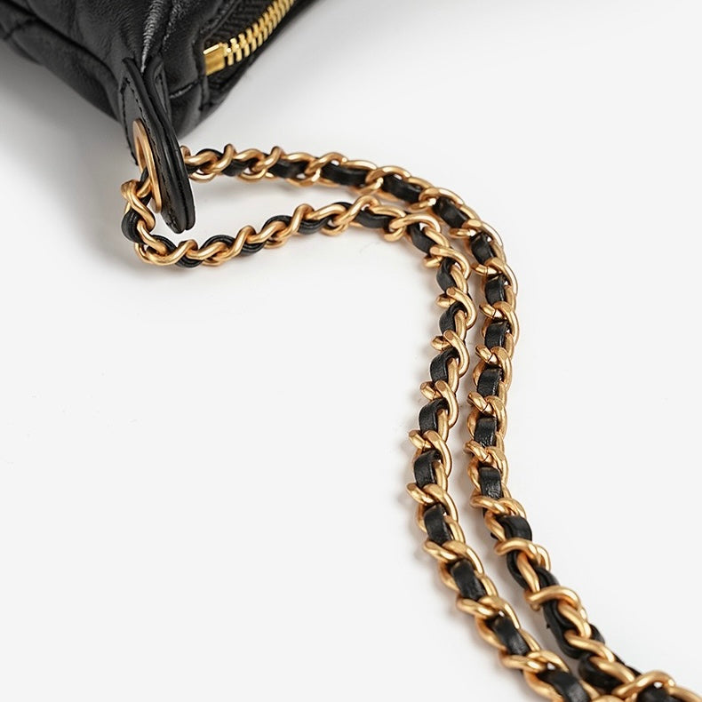 Noir Sheepskin Quilted Chain Shoulder Bag