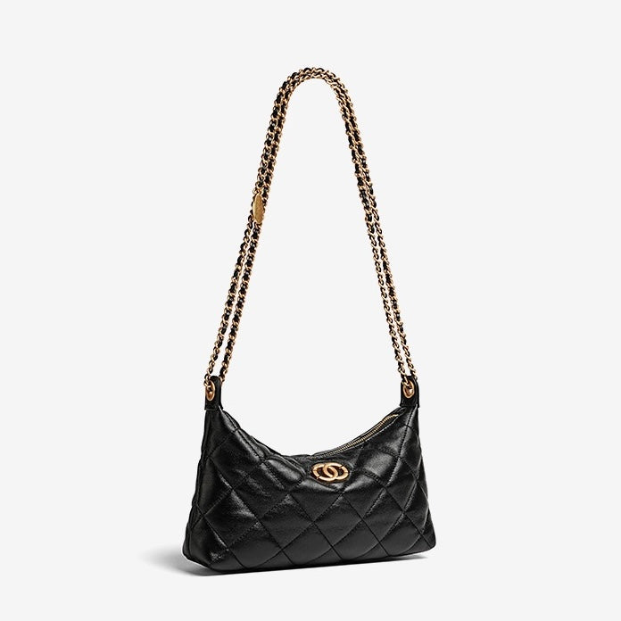 Noir Sheepskin Quilted Chain Shoulder Bag