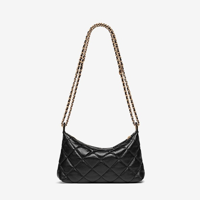 Noir Sheepskin Quilted Chain Shoulder Bag
