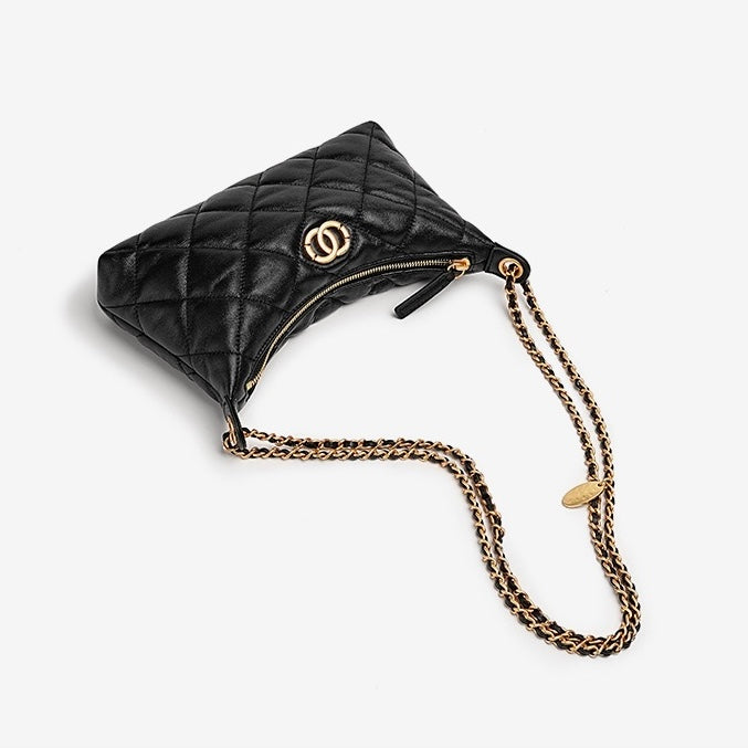 Noir Sheepskin Quilted Chain Shoulder Bag