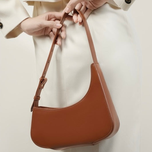 Genuine Leather Minimalist Half Moon Baguette Bag