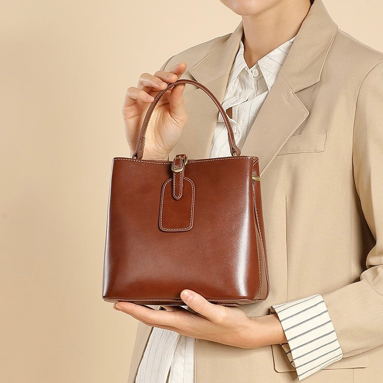 Opulent Leather Bucket Crossbody Handbag for Women