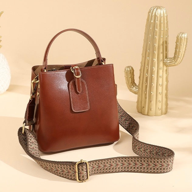 Opulent Leather Bucket Crossbody Handbag for Women