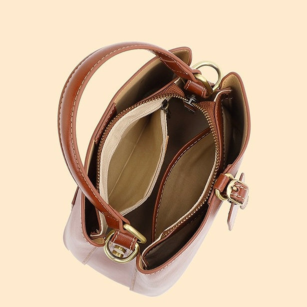 Opulent Leather Bucket Crossbody Handbag for Women