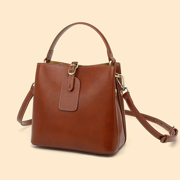 Opulent Leather Bucket Crossbody Handbag for Women