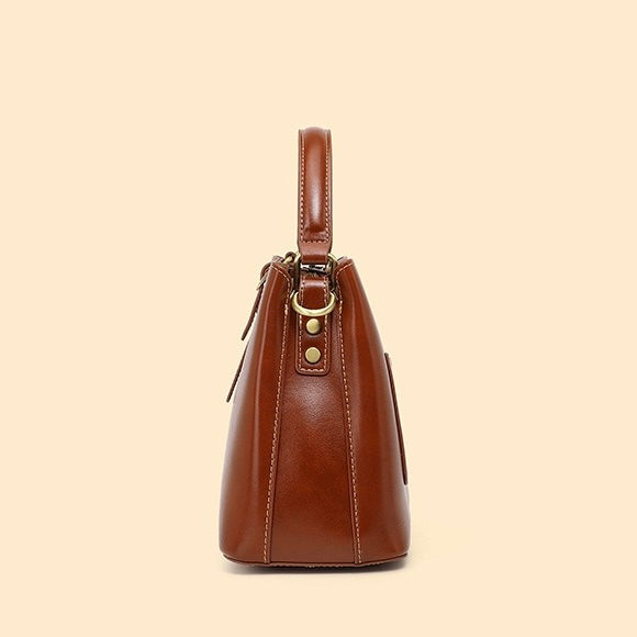 Opulent Leather Bucket Crossbody Handbag for Women