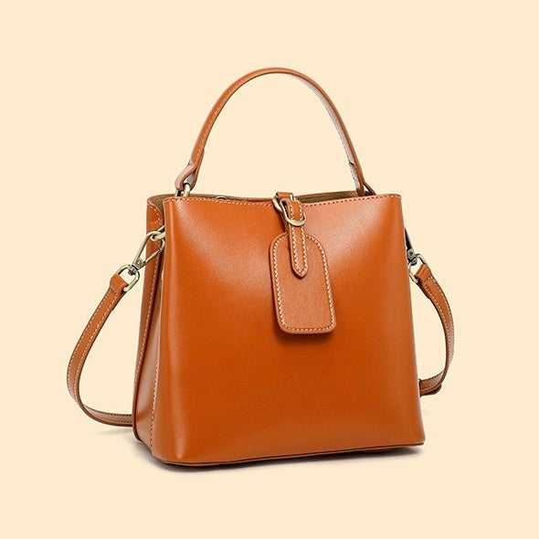 Opulent Leather Bucket Crossbody Handbag for Women