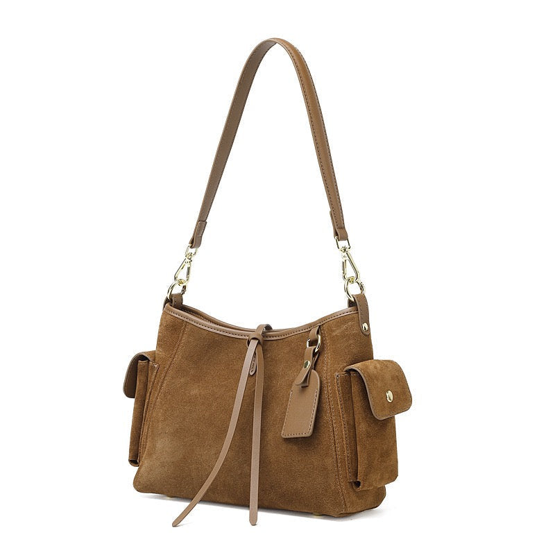 Retro Matte Cowhide Utility Shoulder Bag - Timeless Elegance in Leather