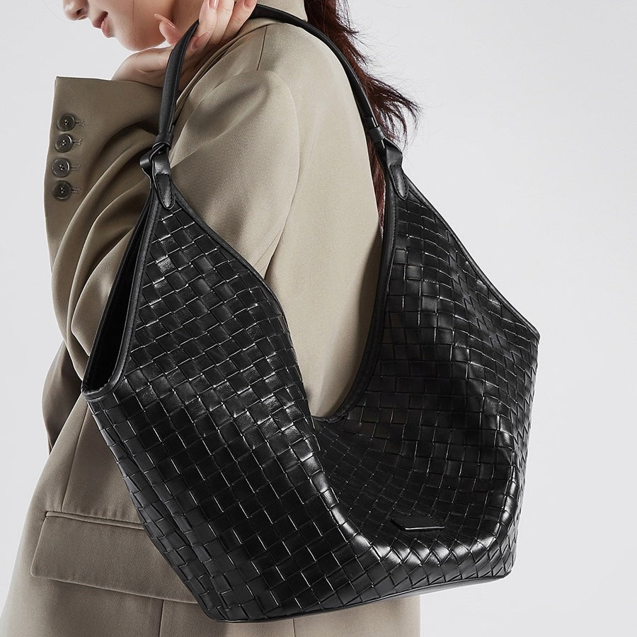 Woven Genuine Leather Commuter Bag for Women