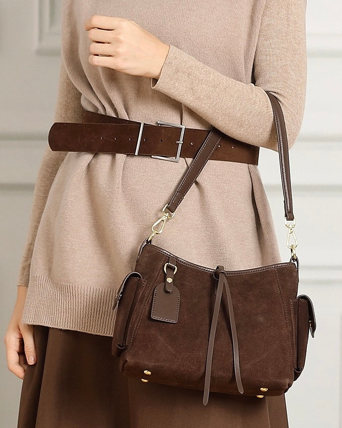 Retro Matte Cowhide Utility Shoulder Bag - Timeless Elegance in Leather
