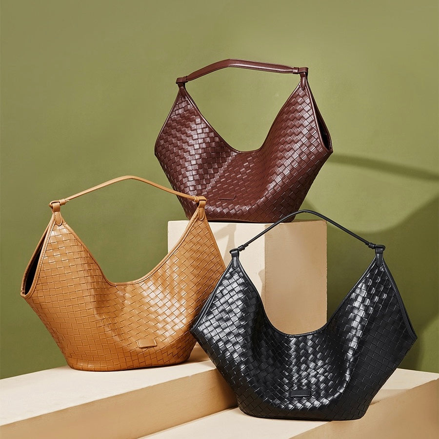 Woven Genuine Leather Commuter Bag for Women