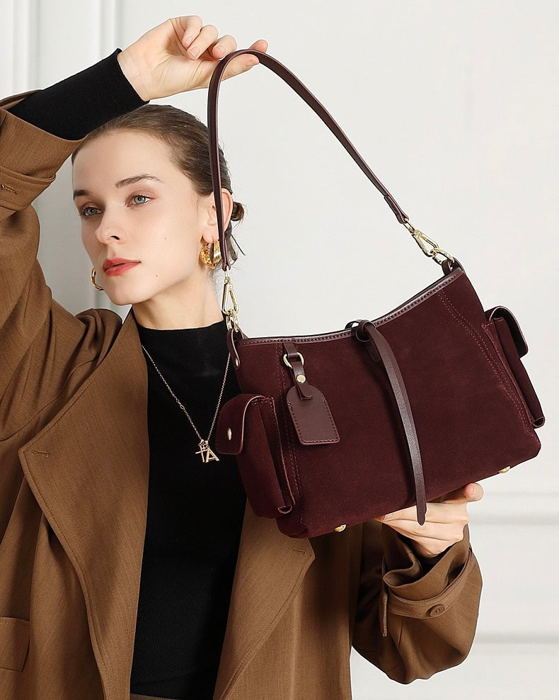 Retro Matte Cowhide Utility Shoulder Bag - Timeless Elegance in Leather